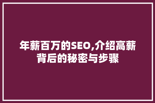 年薪百万的SEO,介绍高薪背后的秘密与步骤