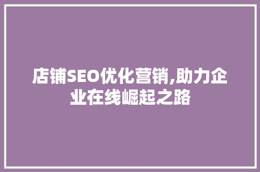 店铺SEO优化营销,助力企业在线崛起之路