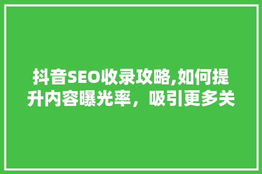 抖音SEO收录攻略,如何提升内容曝光率，吸引更多关注