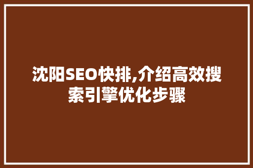 沈阳SEO快排,介绍高效搜索引擎优化步骤