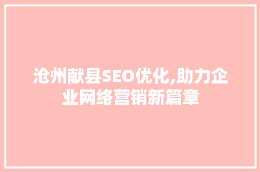 沧州献县SEO优化,助力企业网络营销新篇章