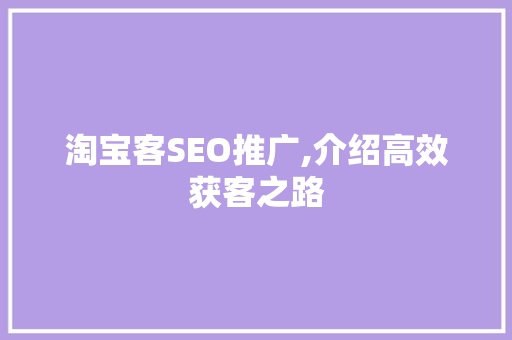 淘宝客SEO推广,介绍高效获客之路
