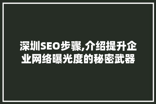 深圳SEO步骤,介绍提升企业网络曝光度的秘密武器