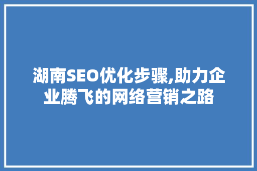 湖南SEO优化步骤,助力企业腾飞的网络营销之路