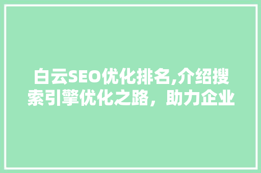 白云SEO优化排名,介绍搜索引擎优化之路，助力企业抢占市场先机