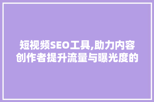 短视频SEO工具,助力内容创作者提升流量与曝光度的秘密武器