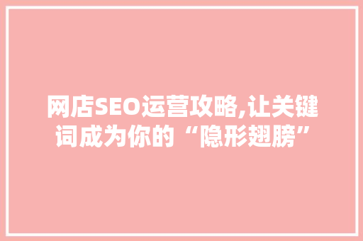网店SEO运营攻略,让关键词成为你的“隐形翅膀”