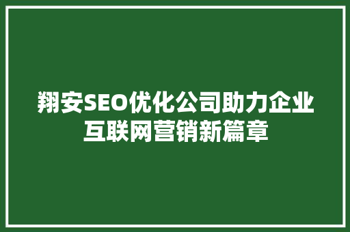 翔安SEO优化公司助力企业互联网营销新篇章