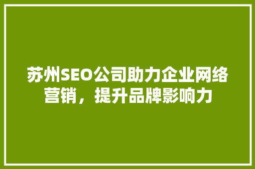 苏州SEO公司助力企业网络营销，提升品牌影响力