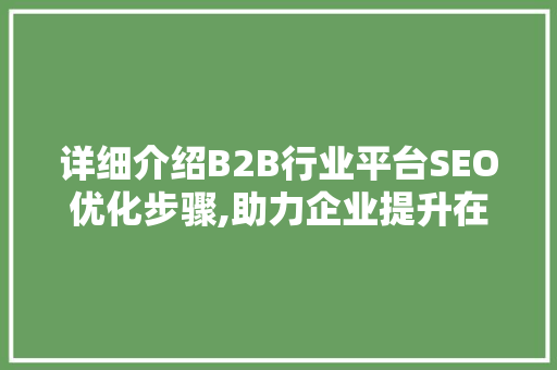 详细介绍B2B行业平台SEO优化步骤,助力企业提升在线竞争力