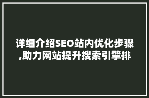 详细介绍SEO站内优化步骤,助力网站提升搜索引擎排名