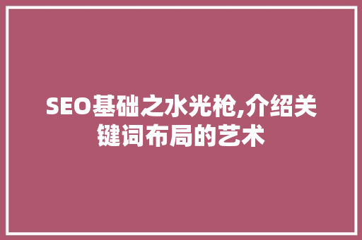 SEO基础之水光枪,介绍关键词布局的艺术