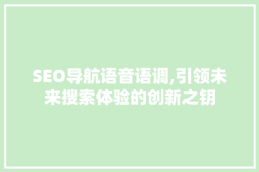 SEO导航语音语调,引领未来搜索体验的创新之钥