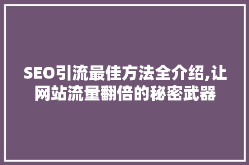 SEO引流最佳方法全介绍,让网站流量翻倍的秘密武器
