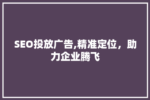 SEO投放广告,精准定位，助力企业腾飞