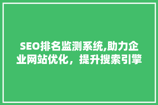 SEO排名监测系统,助力企业网站优化，提升搜索引擎排名