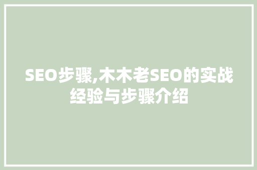 SEO步骤,木木老SEO的实战经验与步骤介绍