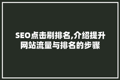 SEO点击刷排名,介绍提升网站流量与排名的步骤