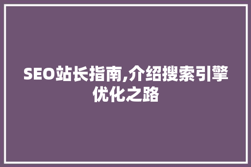SEO站长指南,介绍搜索引擎优化之路