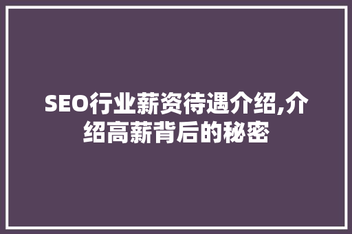SEO行业薪资待遇介绍,介绍高薪背后的秘密