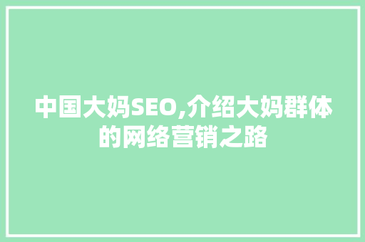 中国大妈SEO,介绍大妈群体的网络营销之路