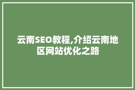 云南SEO教程,介绍云南地区网站优化之路