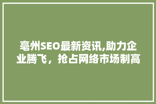 亳州SEO最新资讯,助力企业腾飞，抢占网络市场制高点