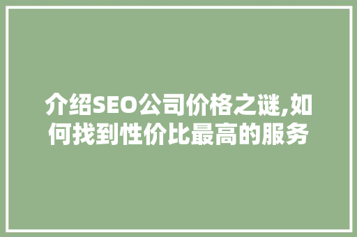 介绍SEO公司价格之谜,如何找到性价比最高的服务