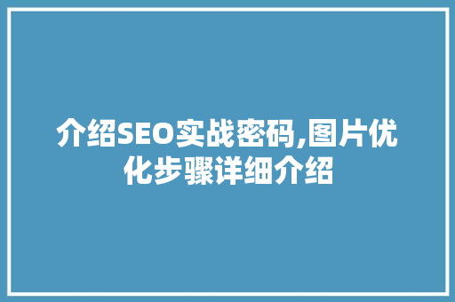 介绍SEO实战密码,图片优化步骤详细介绍