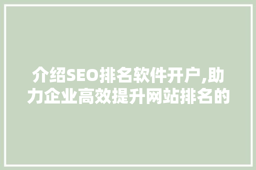 介绍SEO排名软件开户,助力企业高效提升网站排名的利器