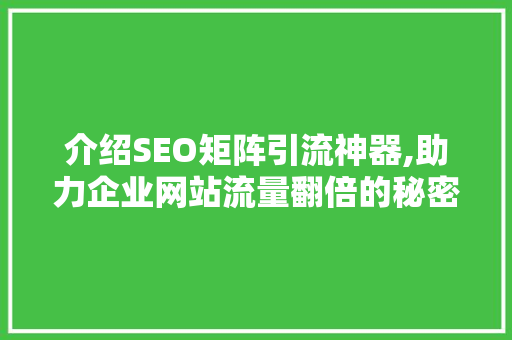 介绍SEO矩阵引流神器,助力企业网站流量翻倍的秘密武器