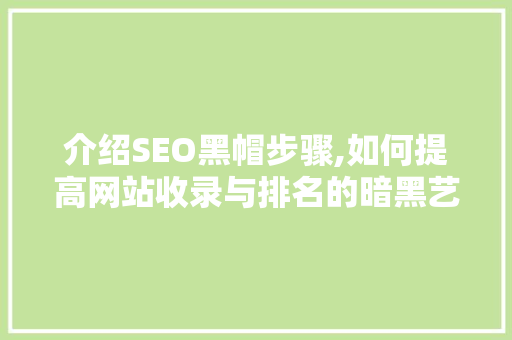 介绍SEO黑帽步骤,如何提高网站收录与排名的暗黑艺术