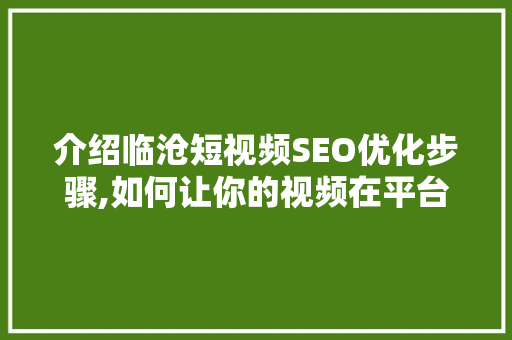 介绍临沧短视频SEO优化步骤,如何让你的视频在平台上脱颖而出