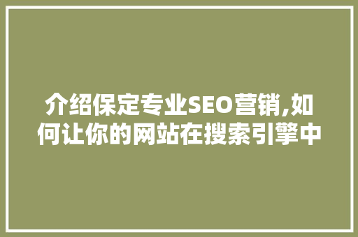 介绍保定专业SEO营销,如何让你的网站在搜索引擎中脱颖而出