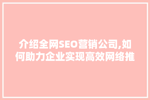 介绍全网SEO营销公司,如何助力企业实现高效网络推广