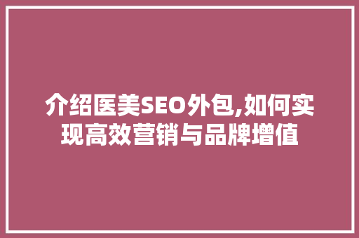 介绍医美SEO外包,如何实现高效营销与品牌增值