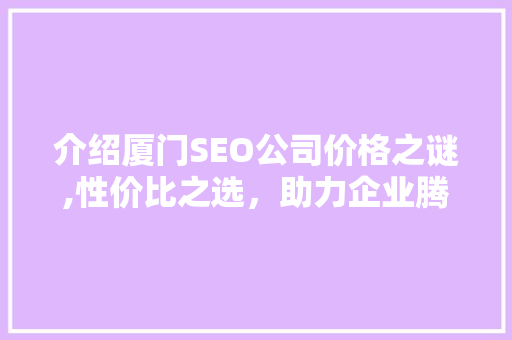介绍厦门SEO公司价格之谜,性价比之选，助力企业腾飞