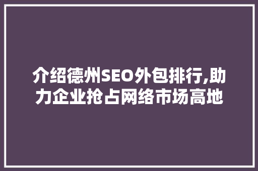 介绍德州SEO外包排行,助力企业抢占网络市场高地