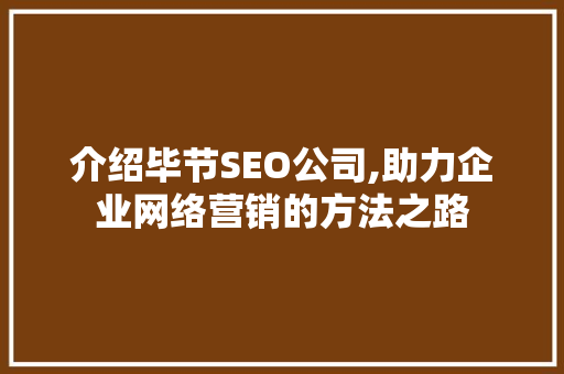介绍毕节SEO公司,助力企业网络营销的方法之路