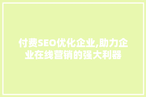 付费SEO优化企业,助力企业在线营销的强大利器