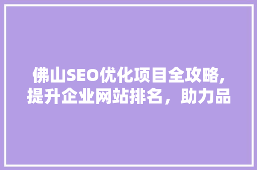佛山SEO优化项目全攻略,提升企业网站排名，助力品牌腾飞