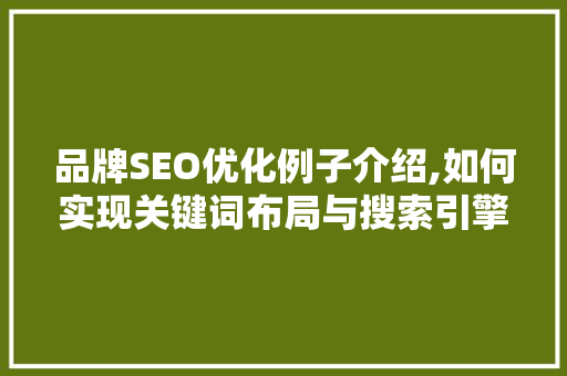 品牌SEO优化例子介绍,如何实现关键词布局与搜索引擎排名提升