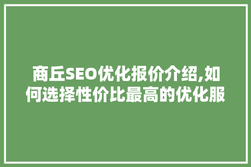 商丘SEO优化报价介绍,如何选择性价比最高的优化服务