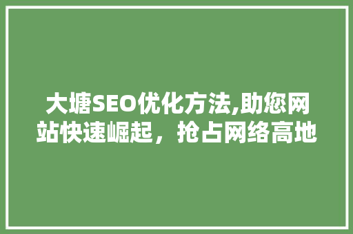 大塘SEO优化方法,助您网站快速崛起，抢占网络高地