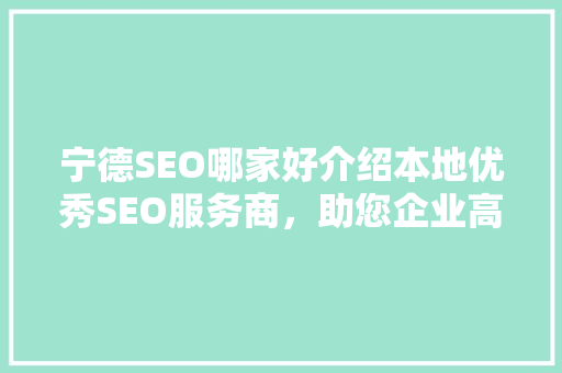 宁德SEO哪家好介绍本地优秀SEO服务商，助您企业高效提升网络曝光度