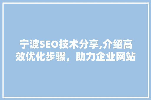 宁波SEO技术分享,介绍高效优化步骤，助力企业网站脱颖而出