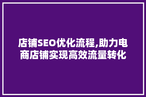 店铺SEO优化流程,助力电商店铺实现高效流量转化