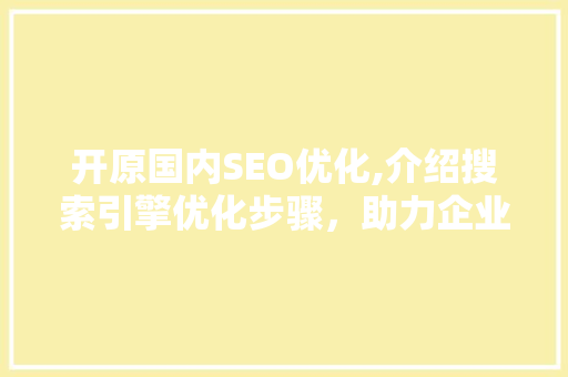 开原国内SEO优化,介绍搜索引擎优化步骤，助力企业提升网络竞争力