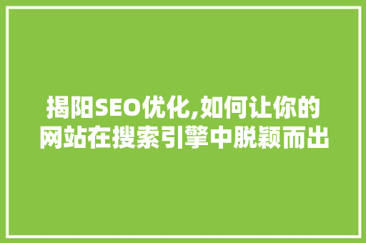 揭阳SEO优化,如何让你的网站在搜索引擎中脱颖而出