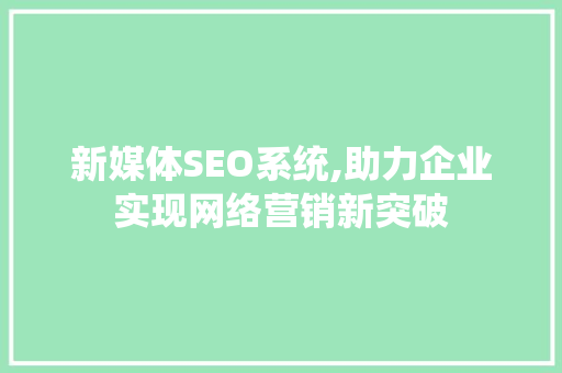 新媒体SEO系统,助力企业实现网络营销新突破